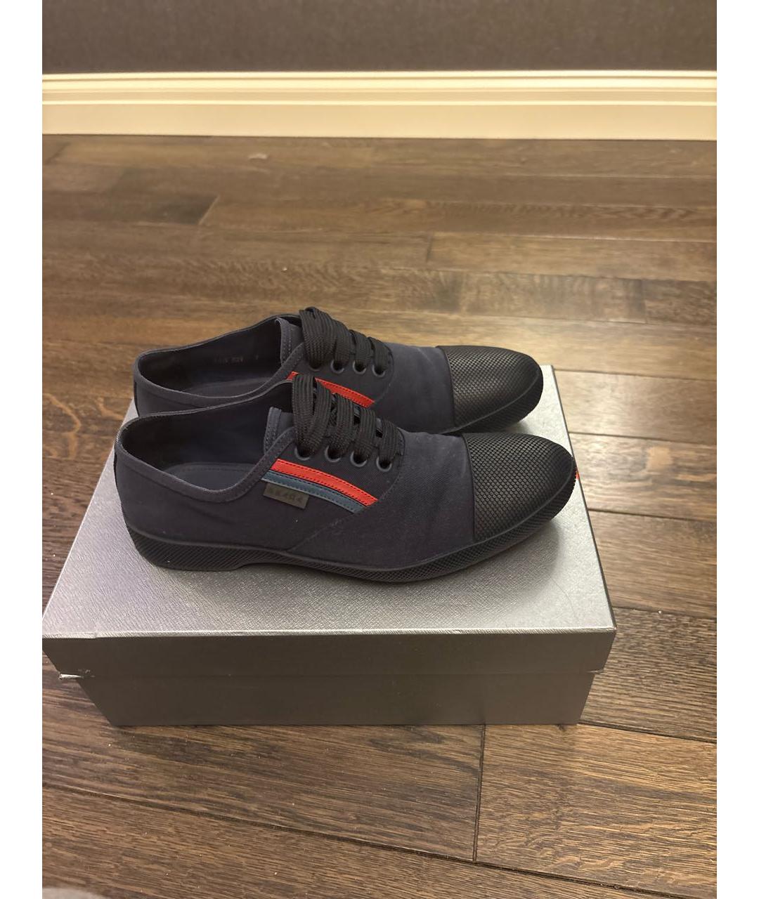 PRADA Темно-синие текстильные низкие кроссовки / кеды, фото 7