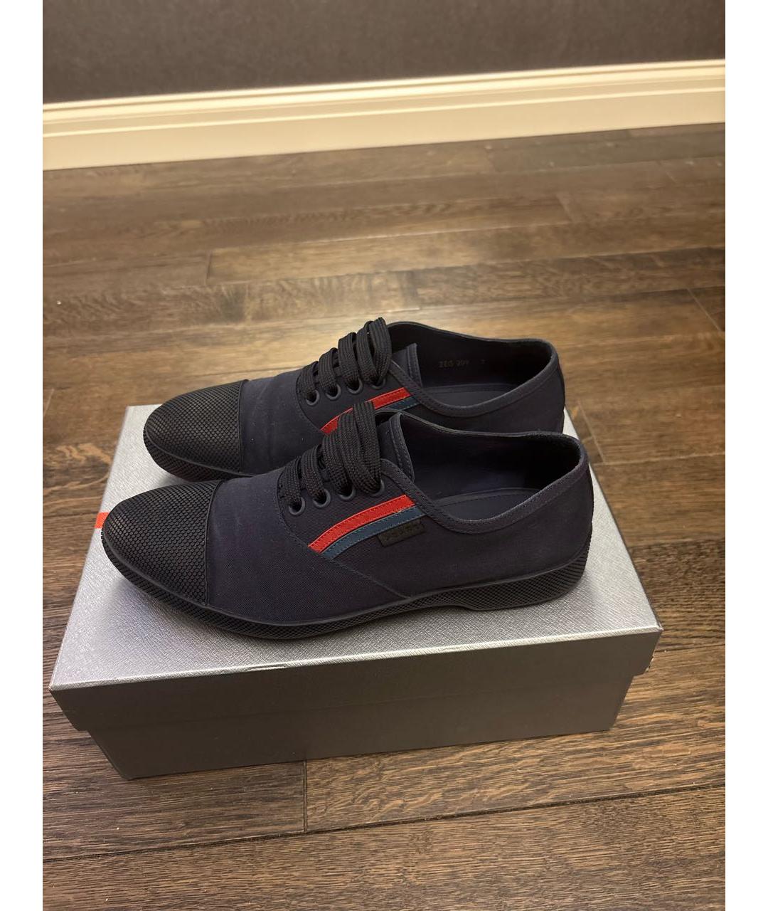 PRADA Темно-синие текстильные низкие кроссовки / кеды, фото 2