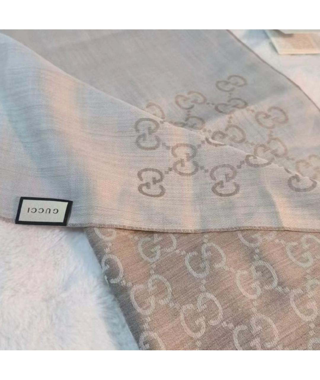 GUCCI Бежевый шелковый шарф, фото 7