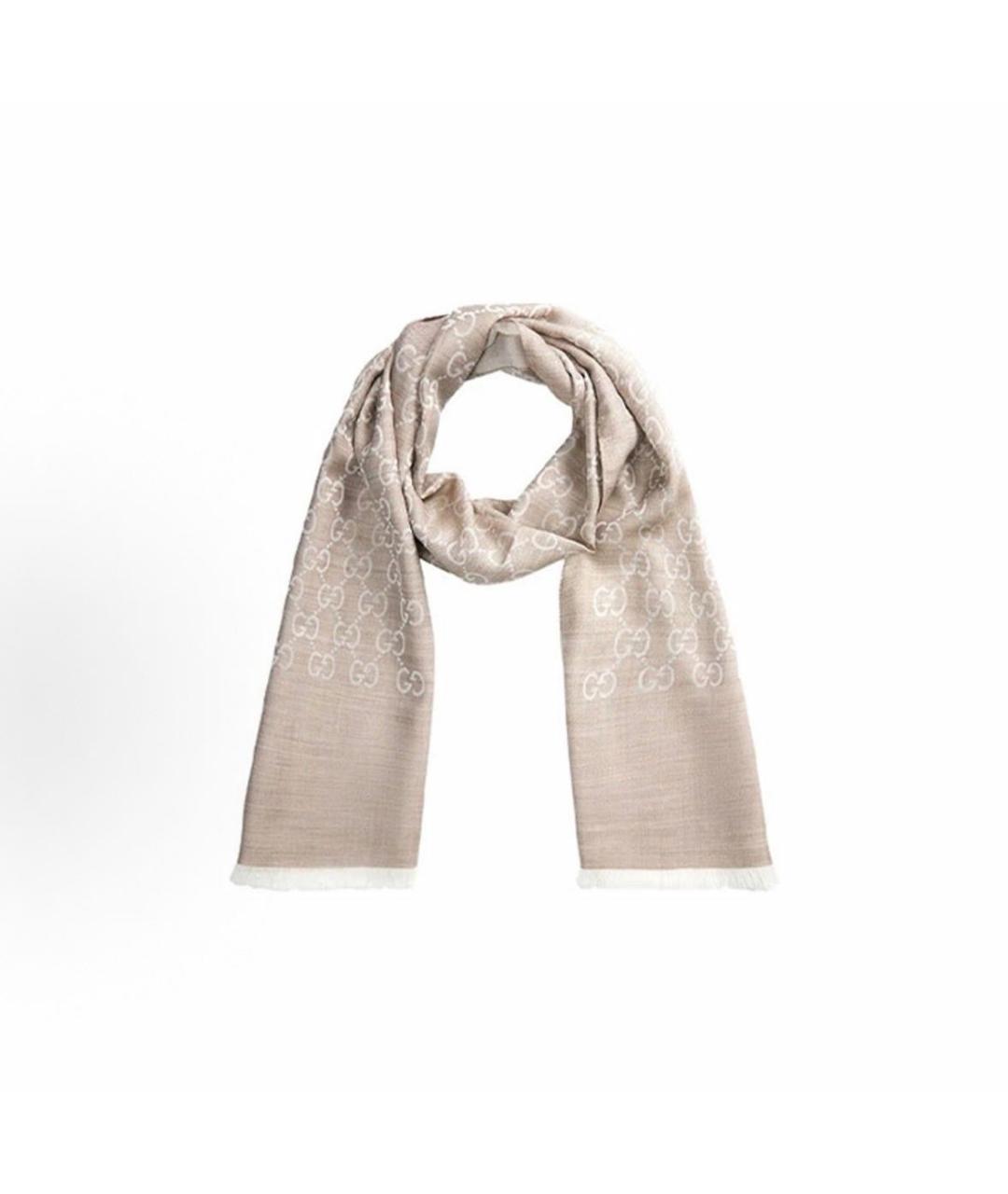 GUCCI Бежевый шелковый шарф, фото 8