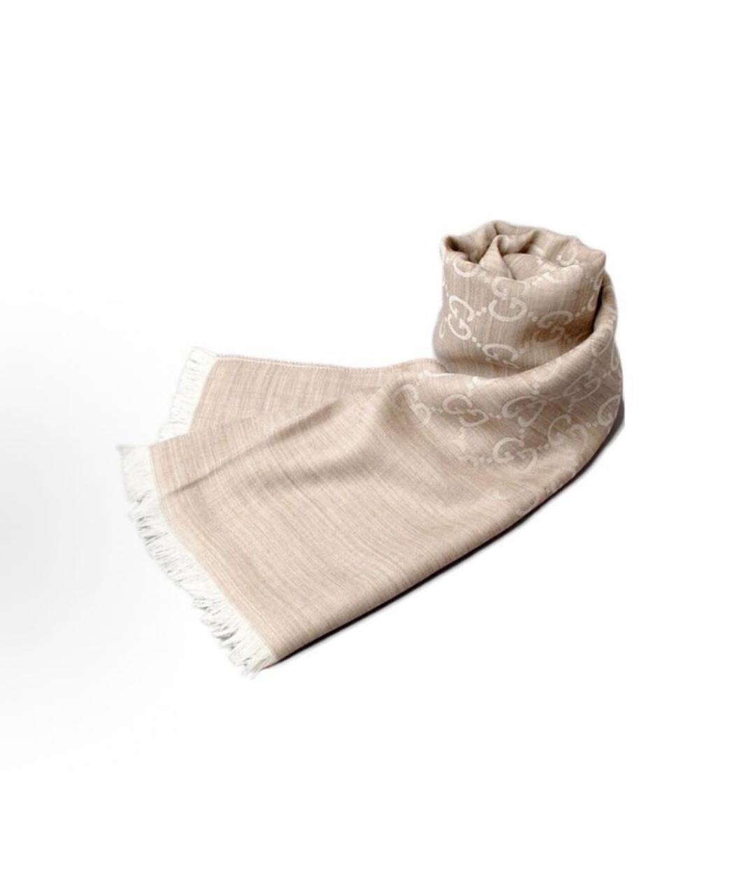 GUCCI Бежевый шелковый шарф, фото 4