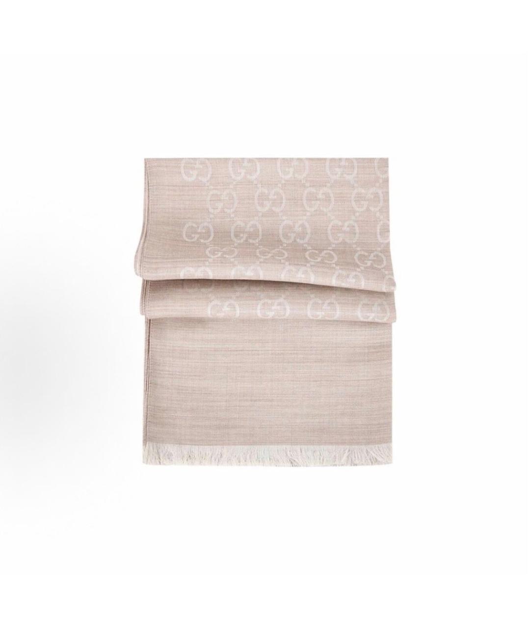GUCCI Бежевый шелковый шарф, фото 3