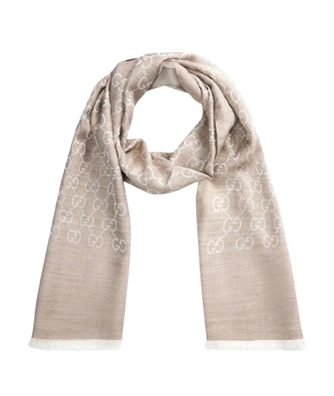 GUCCI Бежевый шелковый шарф, фото 1