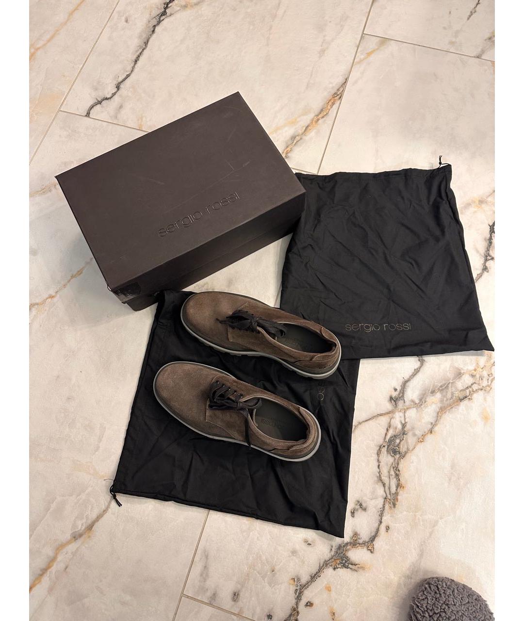 SERGIO ROSSI Серые замшевые низкие ботинки, фото 7