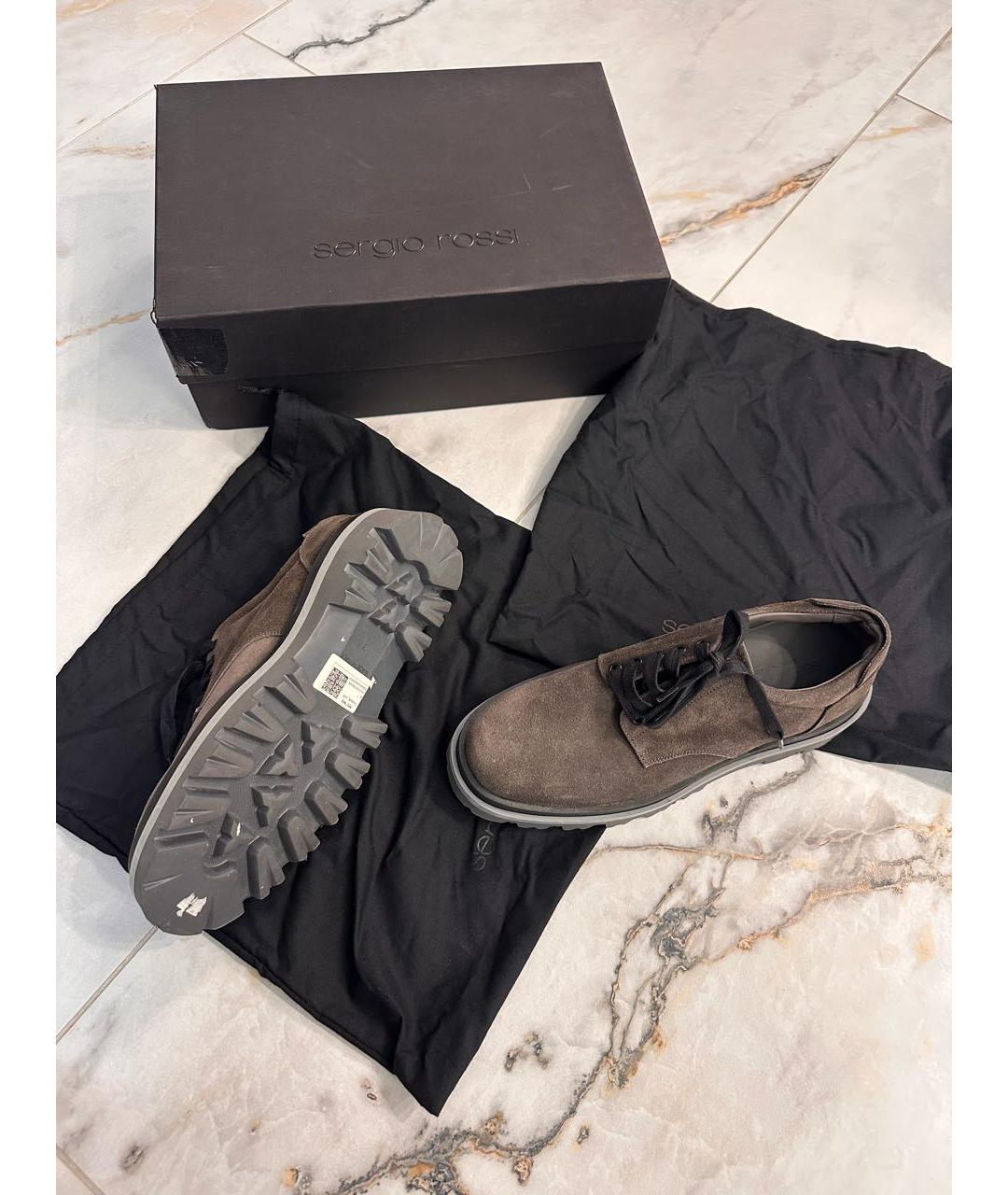 SERGIO ROSSI Серые замшевые низкие ботинки, фото 5