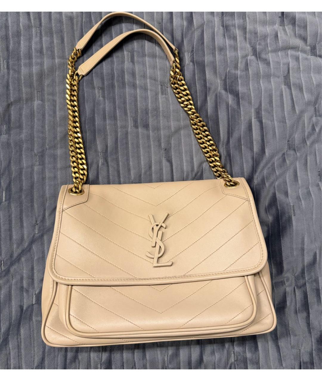 SAINT LAURENT Бежевая кожаная сумка через плечо, фото 9