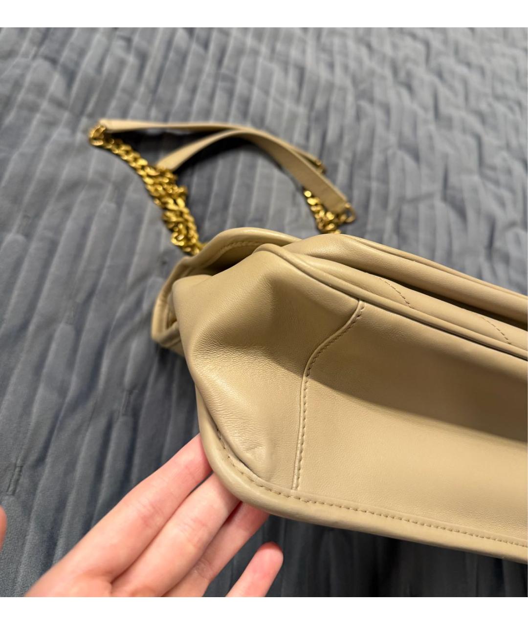SAINT LAURENT Бежевая кожаная сумка через плечо, фото 7