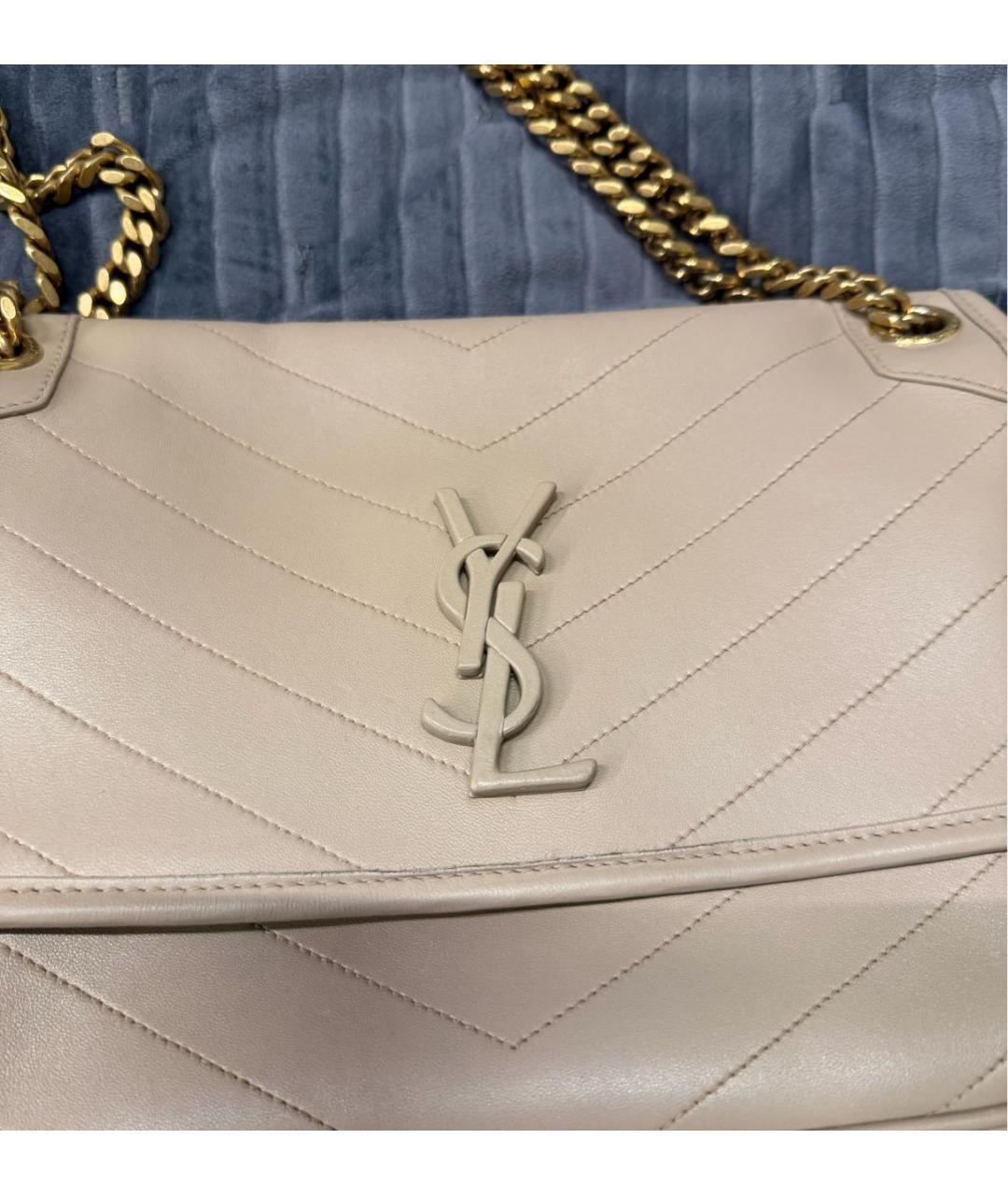 SAINT LAURENT Бежевая кожаная сумка через плечо, фото 5