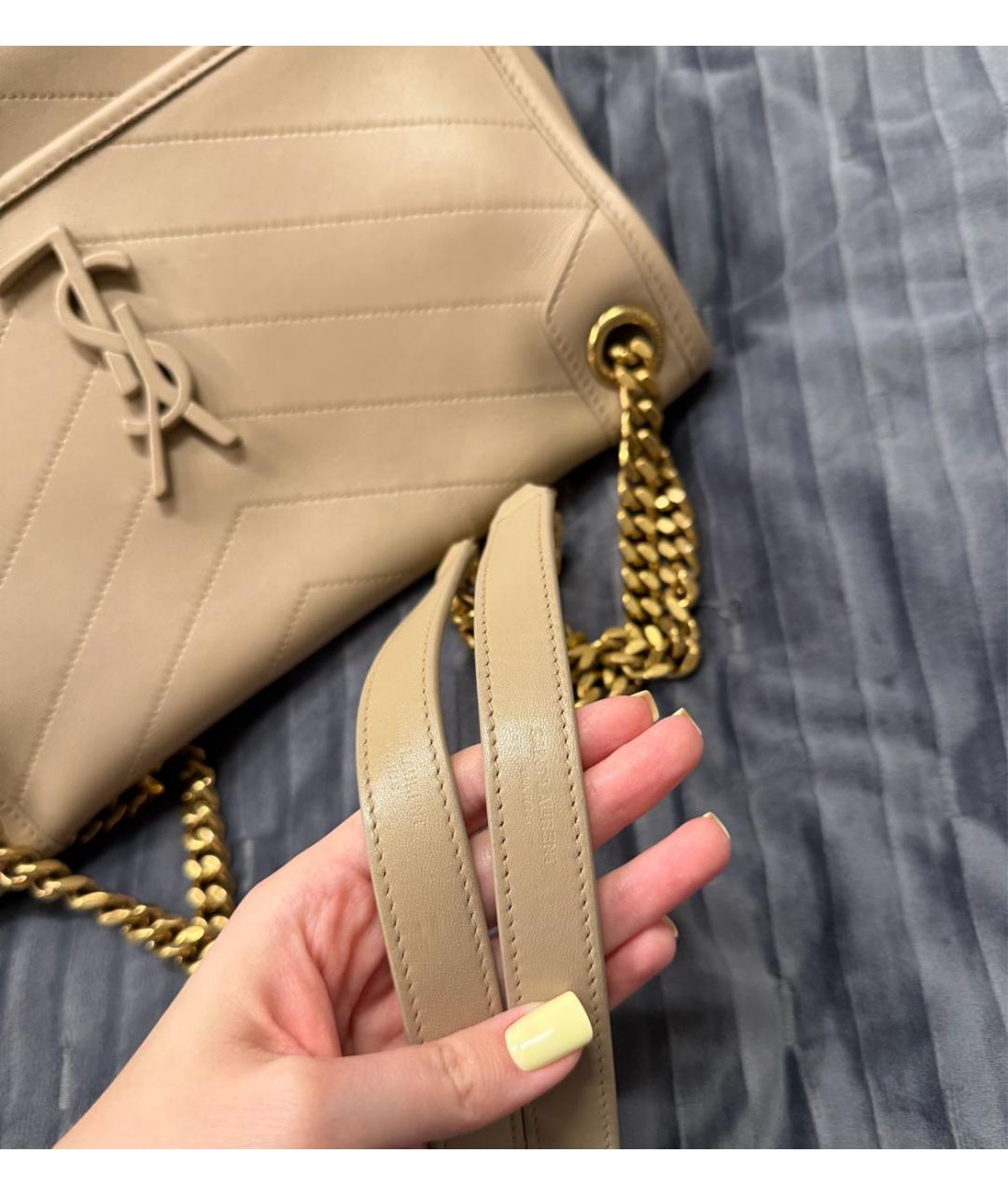 SAINT LAURENT Бежевая кожаная сумка через плечо, фото 6