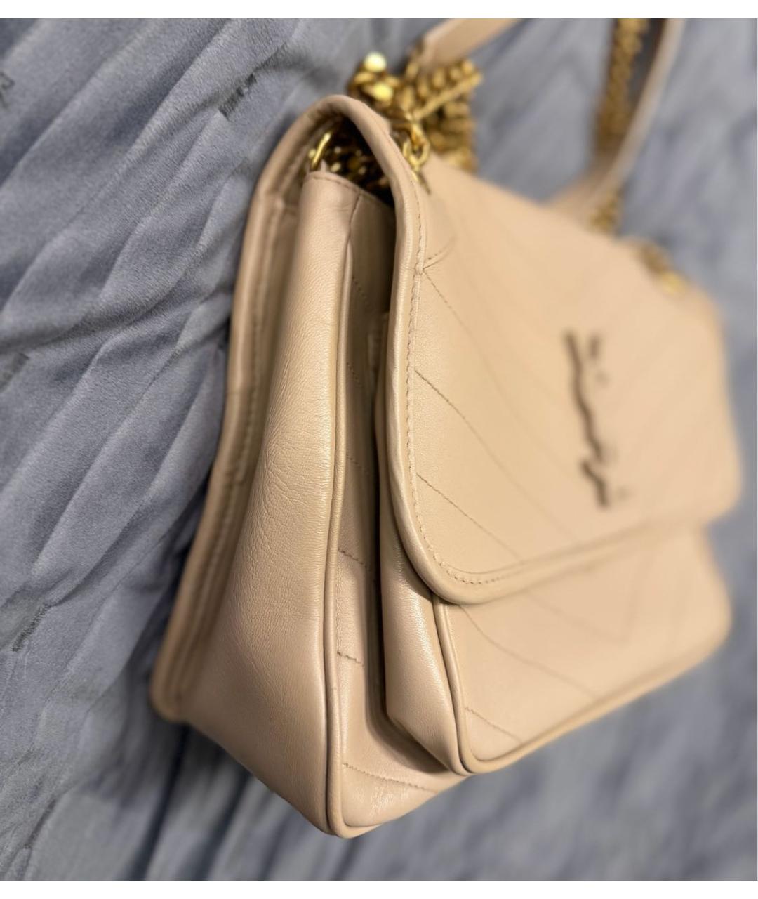 SAINT LAURENT Бежевая кожаная сумка через плечо, фото 2