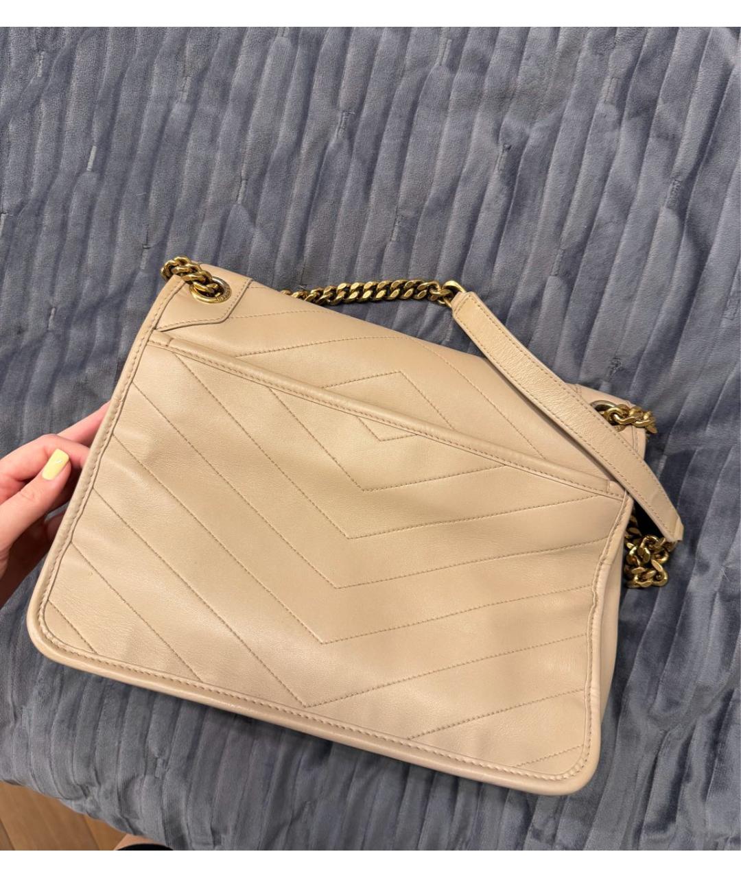 SAINT LAURENT Бежевая кожаная сумка через плечо, фото 3