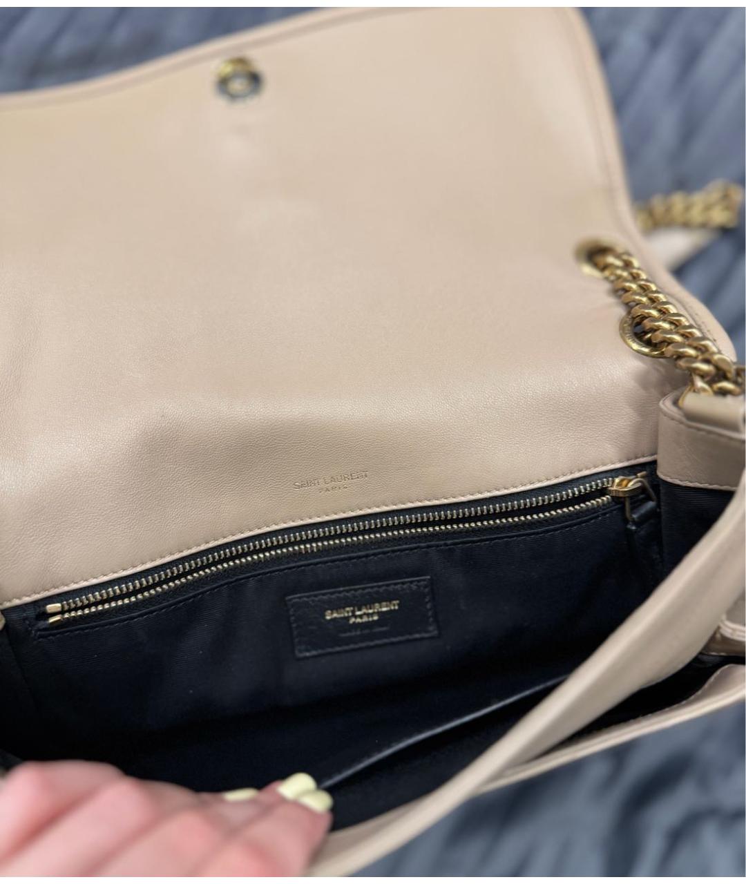 SAINT LAURENT Бежевая кожаная сумка через плечо, фото 4