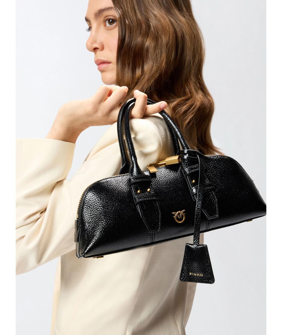 PINKO Черная кожаная сумка с короткими ручками, фото 2