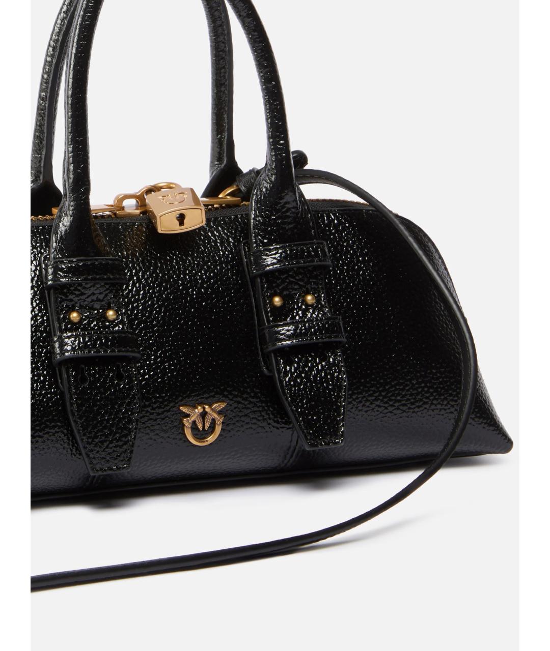 PINKO Черная кожаная сумка с короткими ручками, фото 4