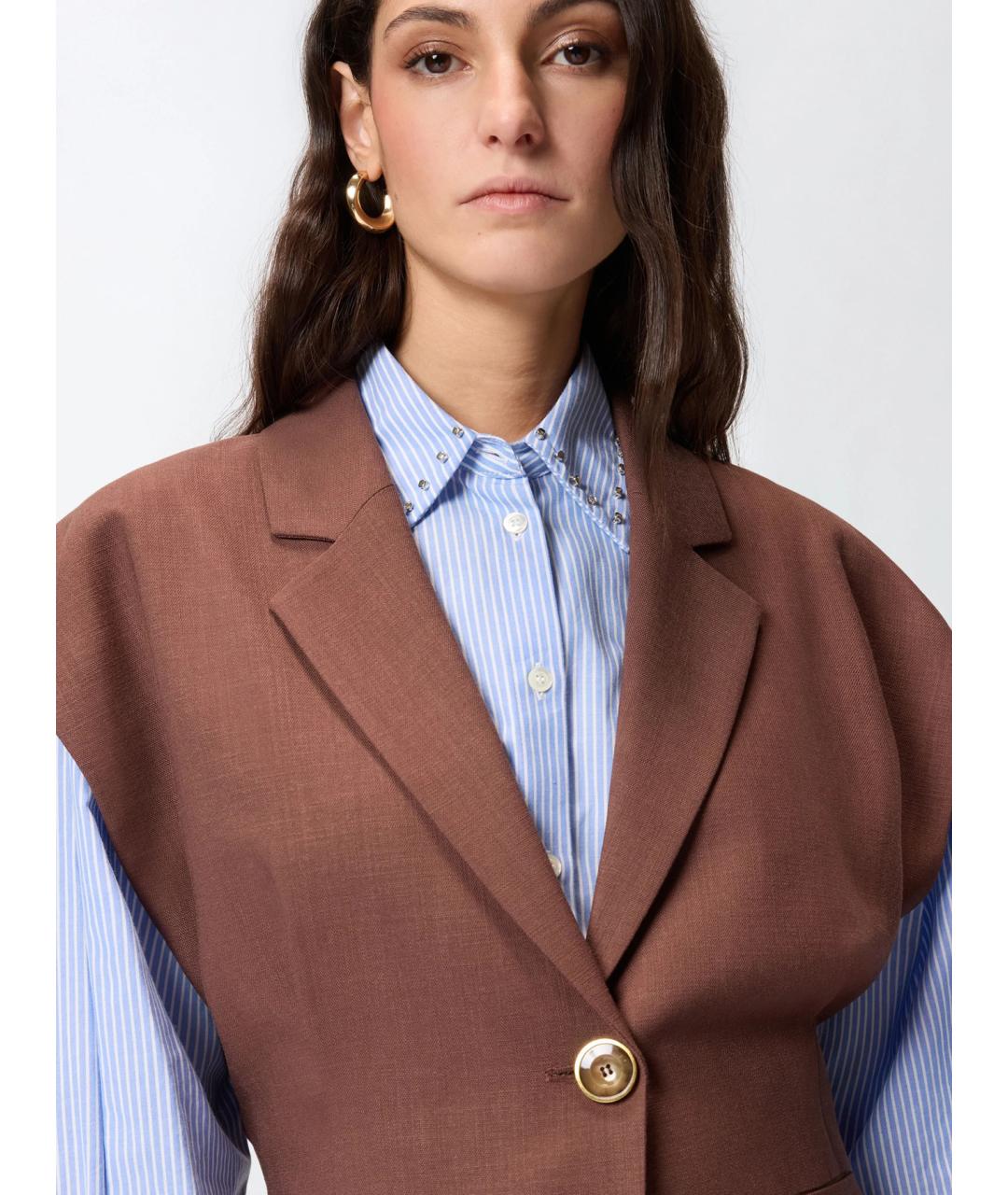 PINKO Коричневый льняной жилет, фото 5