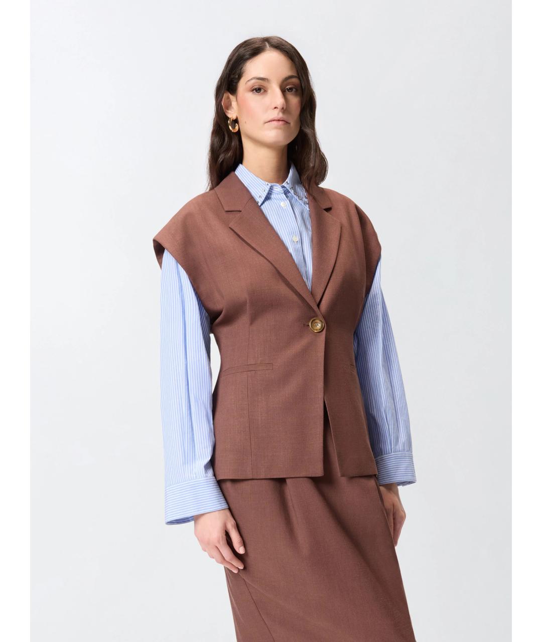 PINKO Коричневый льняной жилет, фото 3