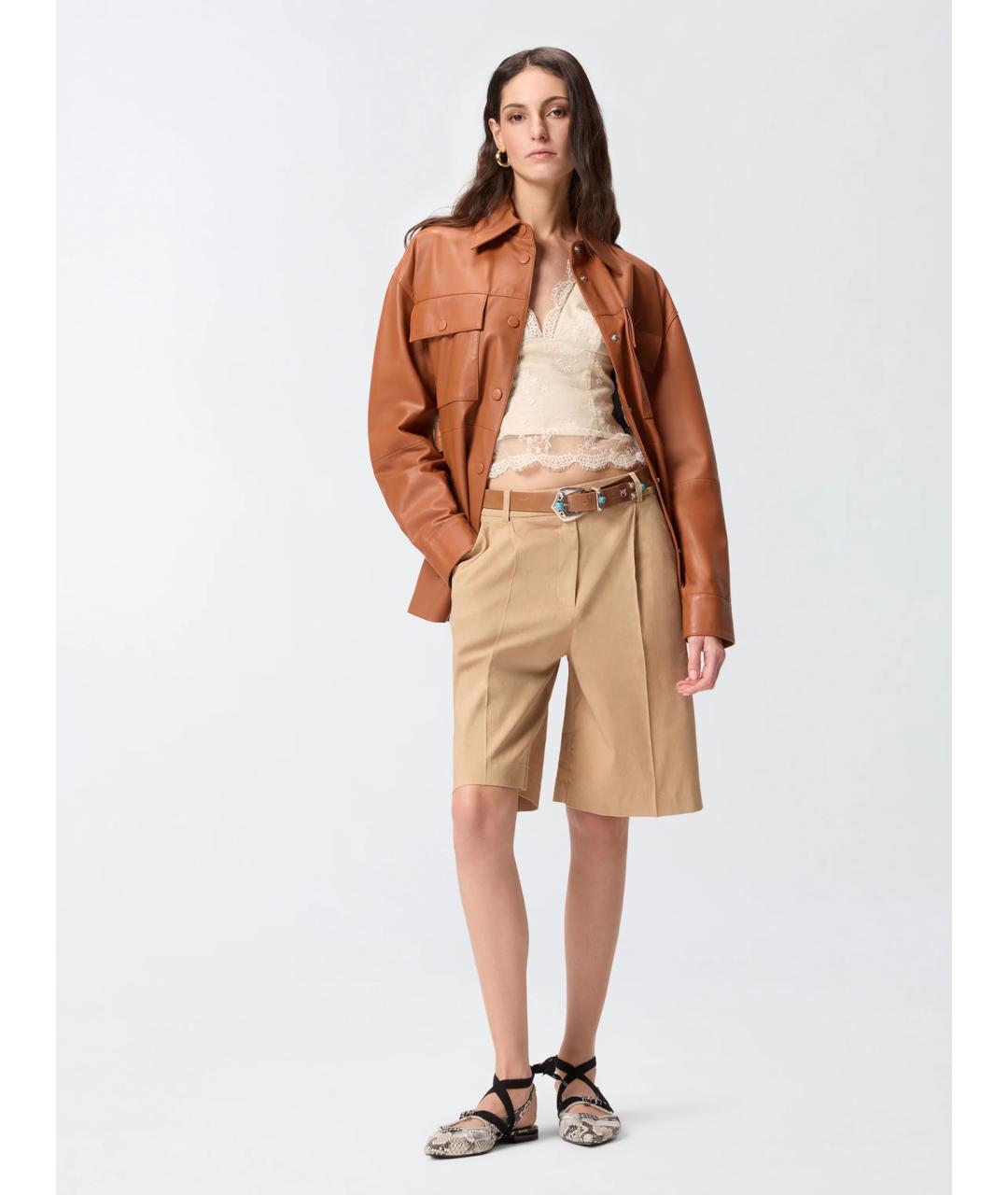 PINKO Бежевые льняные шорты, фото 2