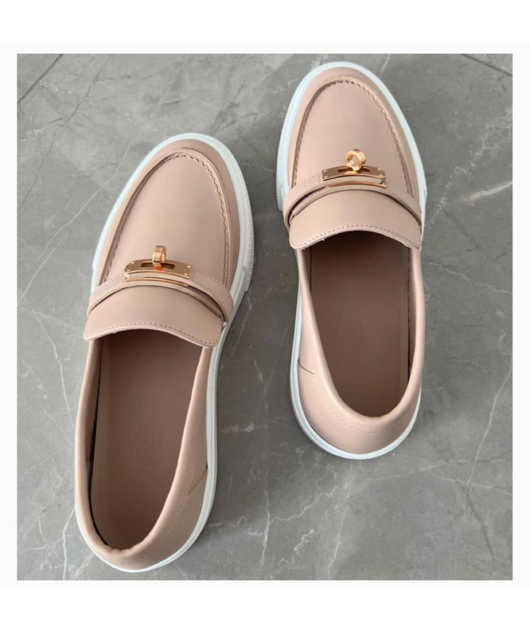 HERMES Бежевые кожаные лоферы, фото 5