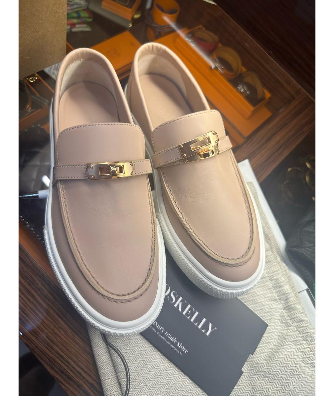 HERMES Бежевые кожаные лоферы, фото 8