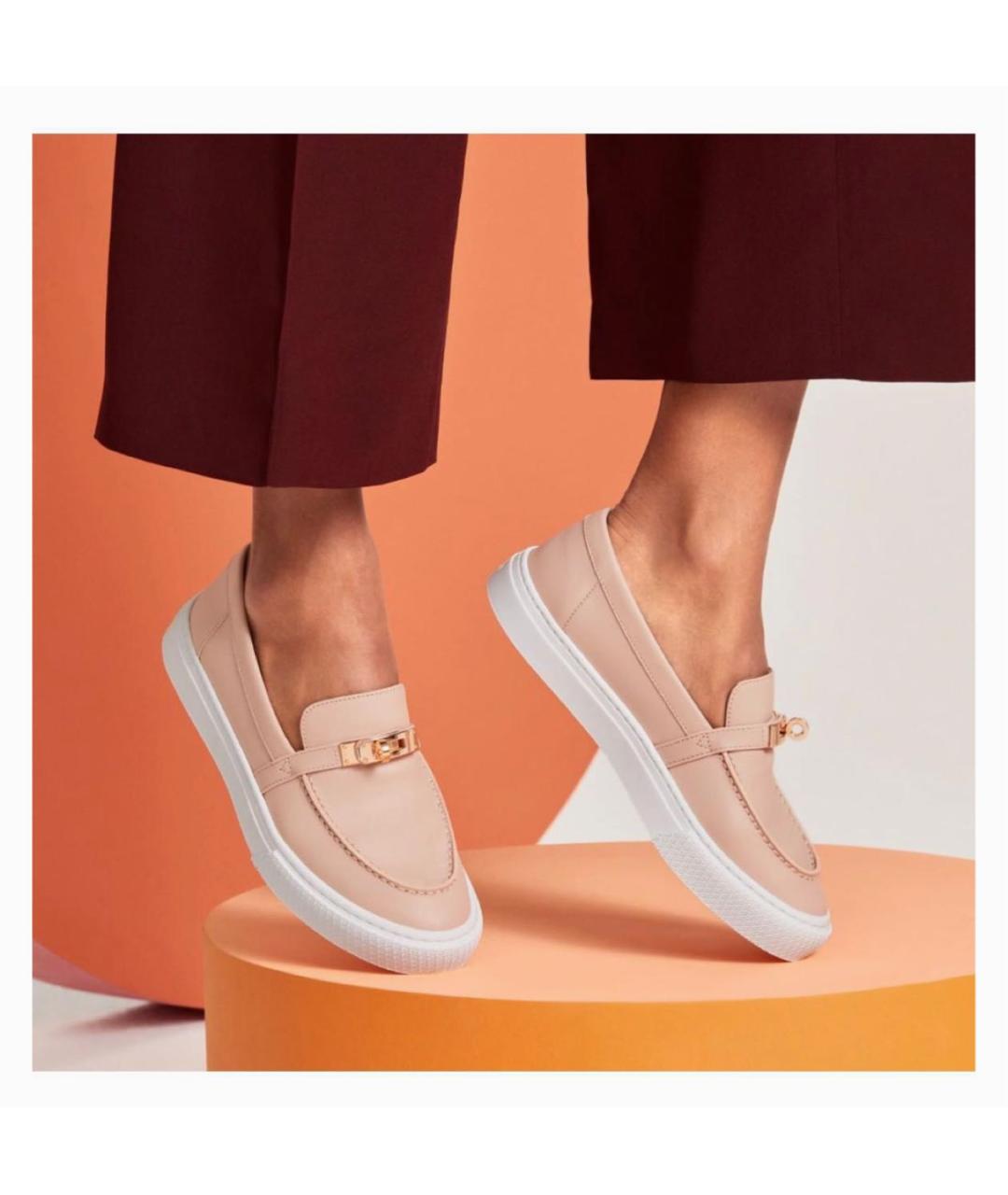 HERMES Бежевые кожаные лоферы, фото 6