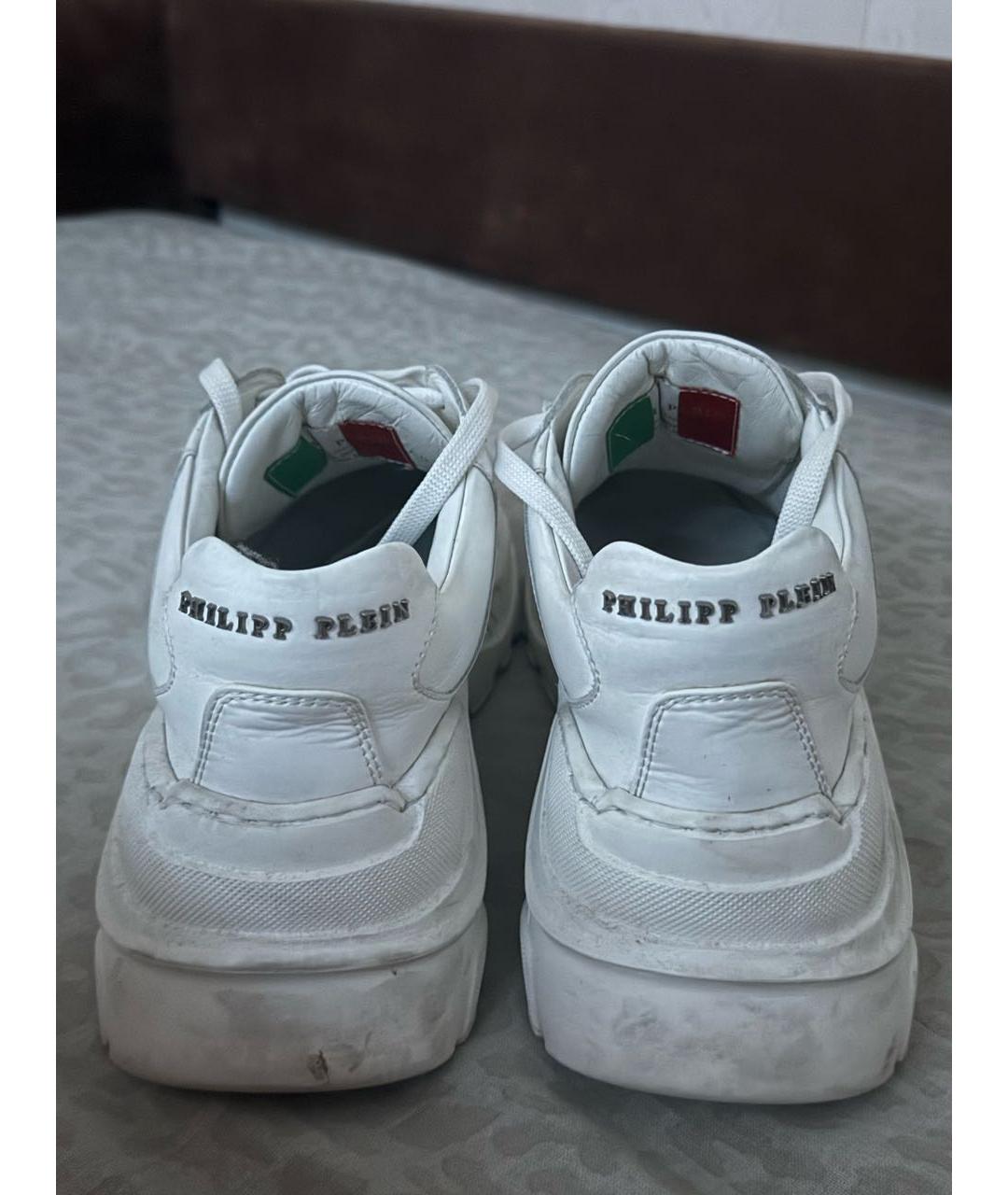 PHILIPP PLEIN Белые кожаные кроссовки, фото 4