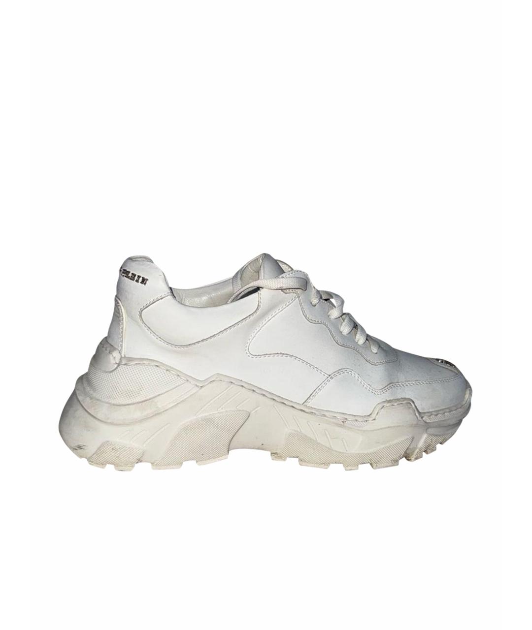 PHILIPP PLEIN Белые кожаные кроссовки, фото 1