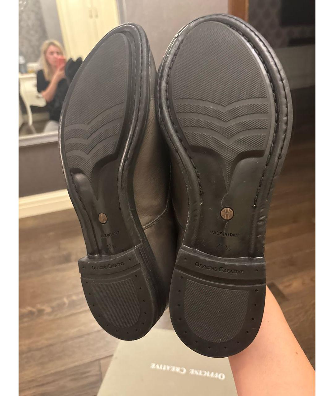 OFFICINE CREATIVE Антрацитовые кожаные низкие ботинки, фото 7