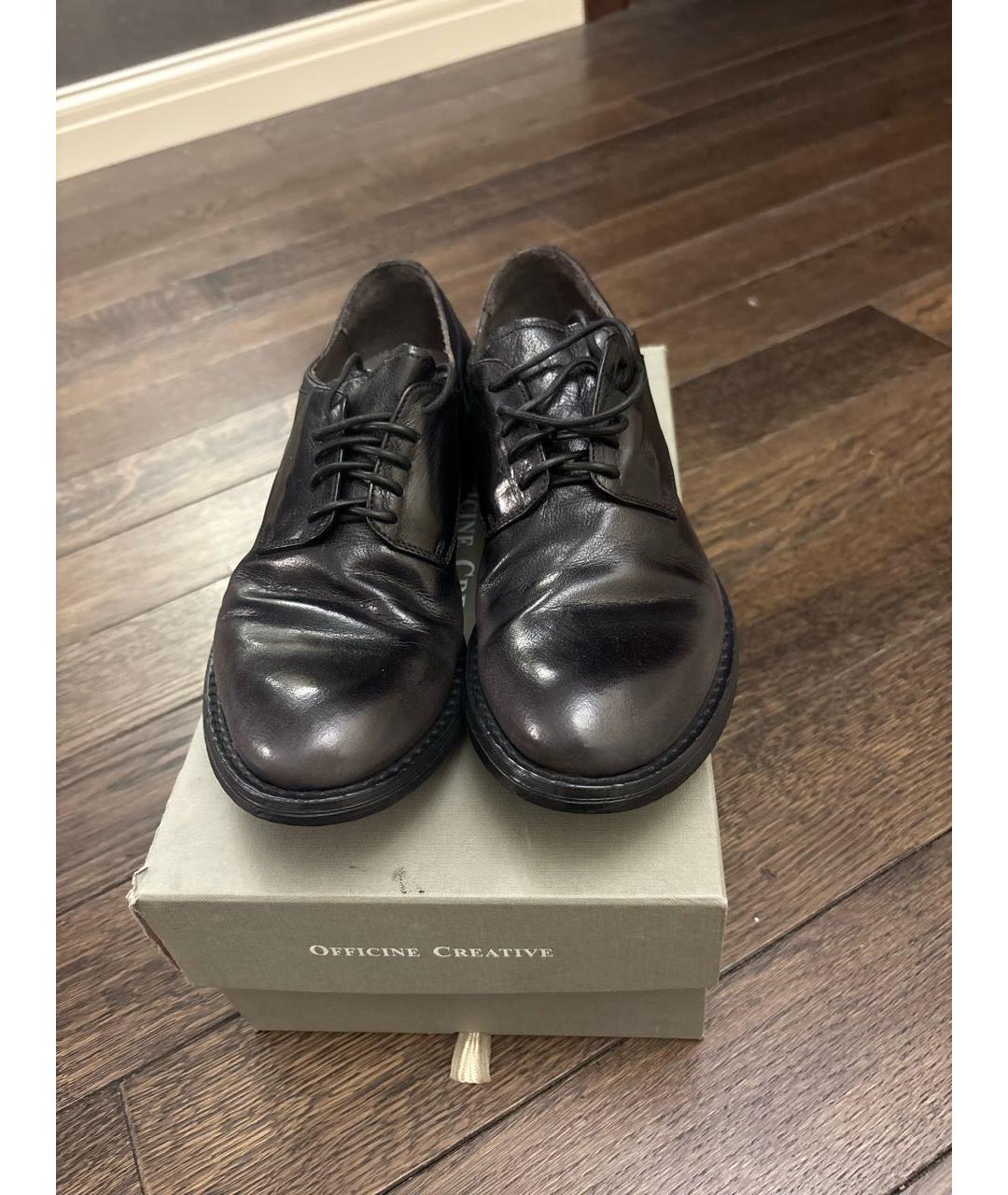 OFFICINE CREATIVE Антрацитовые кожаные низкие ботинки, фото 2