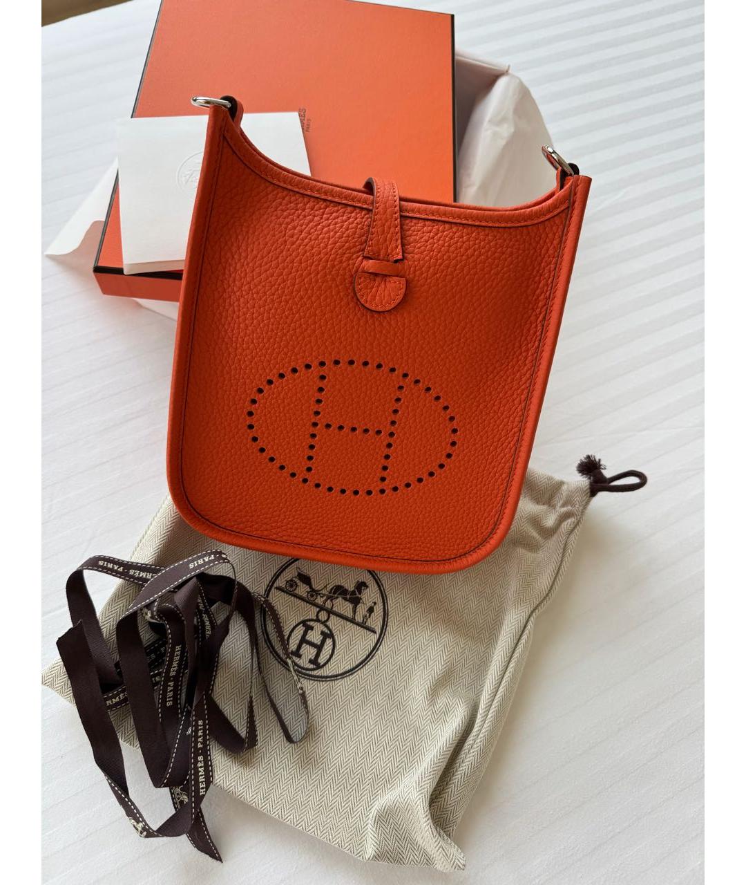 HERMES Оранжевая кожаная сумка через плечо, фото 6