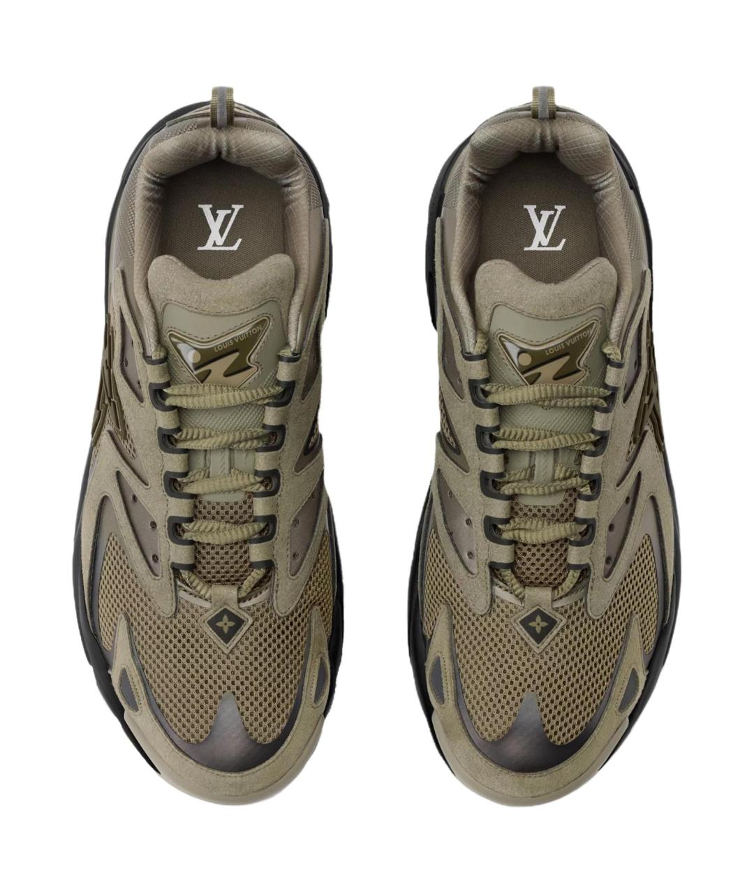 LOUIS VUITTON Хаки кожаные низкие кроссовки / кеды, фото 3