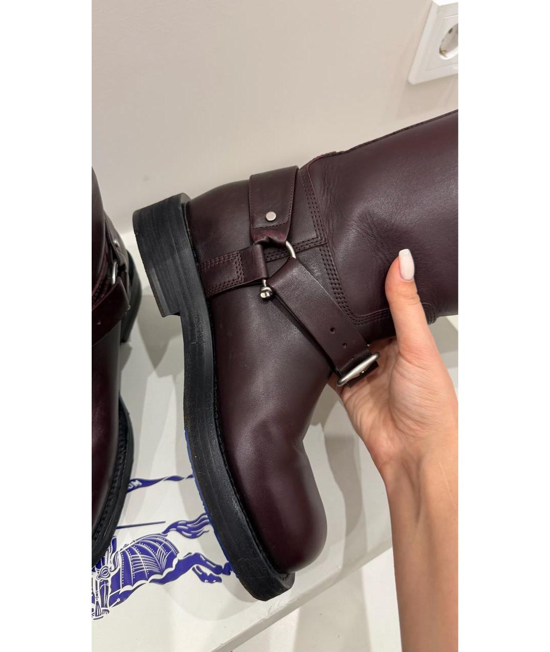 BURBERRY Бордовые кожаные сапоги, фото 6