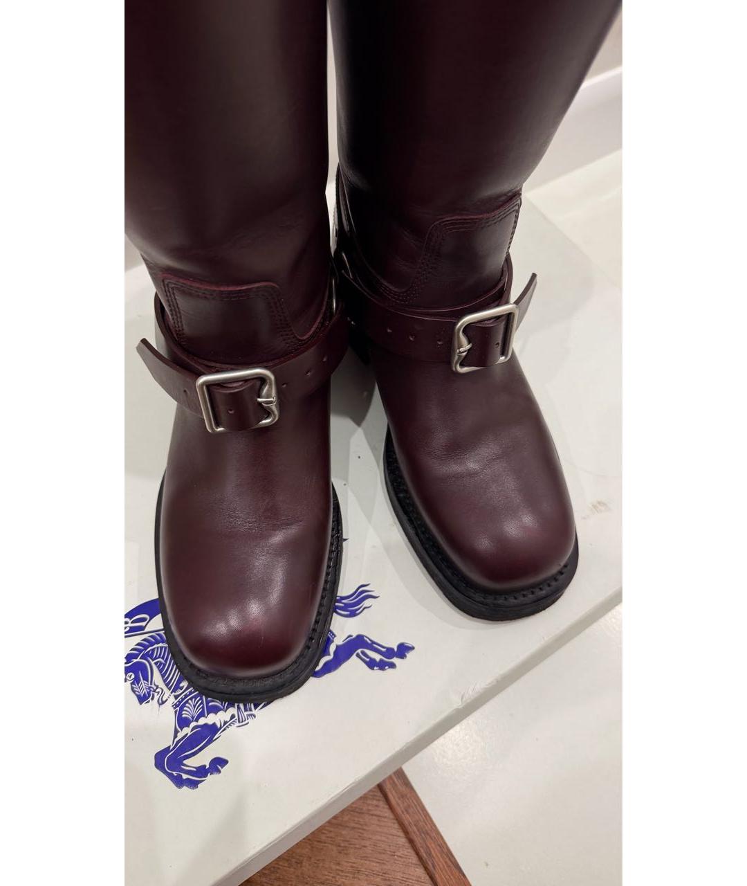 BURBERRY Бордовые кожаные сапоги, фото 3