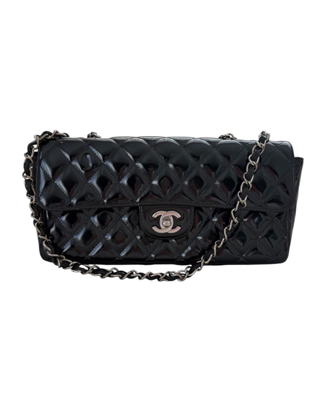 CHANEL Черная сумка через плечо из лакированной кожи, фото 8