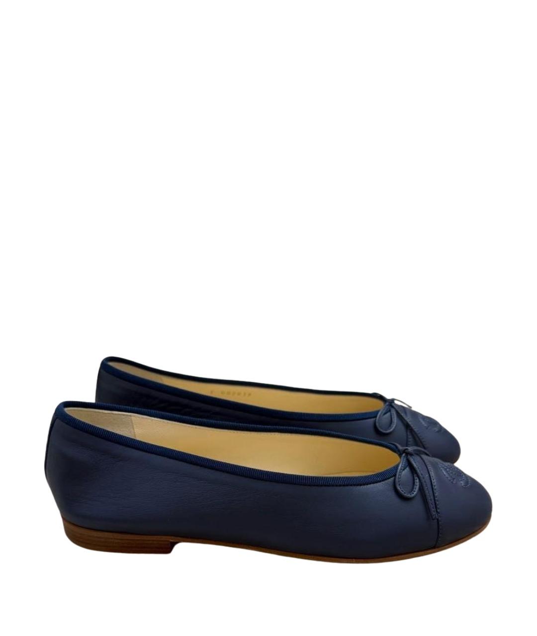 CHANEL Темно-синие кожаные балетки, фото 1