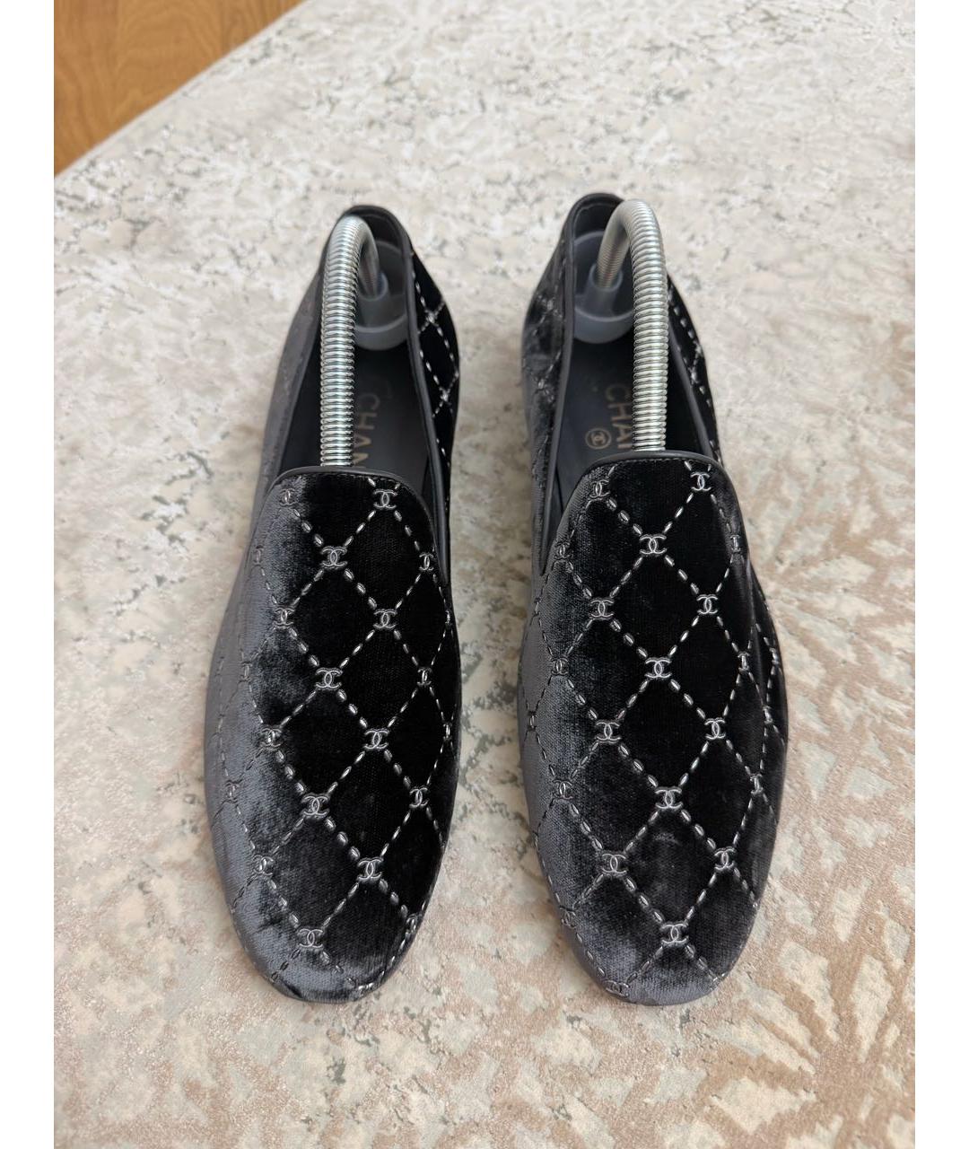 CHANEL Антрацитовые бархатные балетки, фото 2