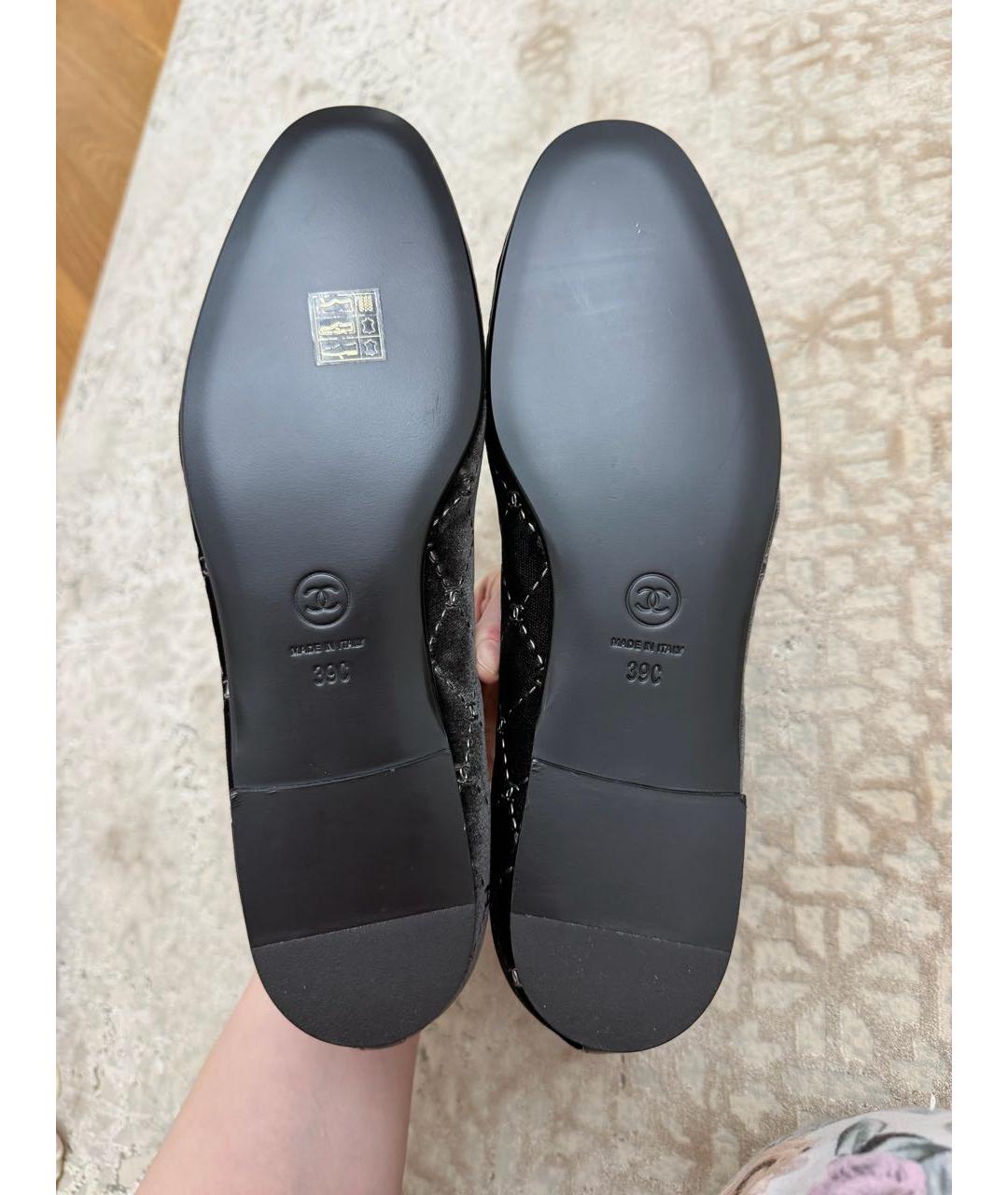CHANEL Антрацитовые бархатные балетки, фото 3
