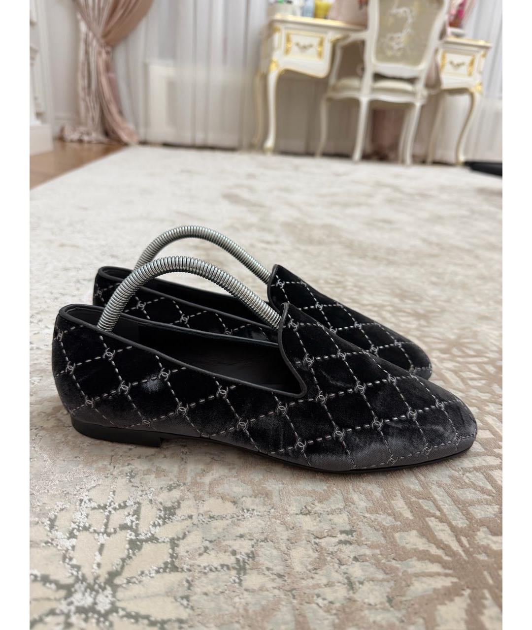 CHANEL Антрацитовые бархатные балетки, фото 4