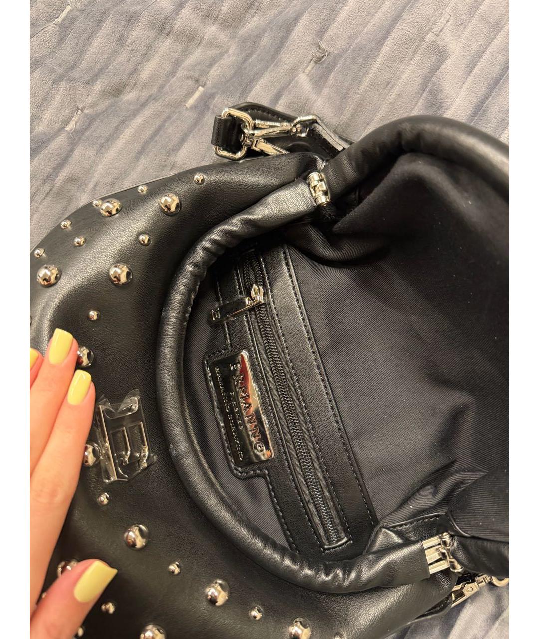 ERMANNO FIRENZE Черная кожаная сумка с короткими ручками, фото 4