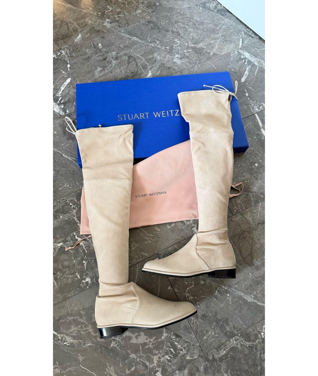 STUART WEITZMAN Бежевые замшевые ботфорты, фото 5