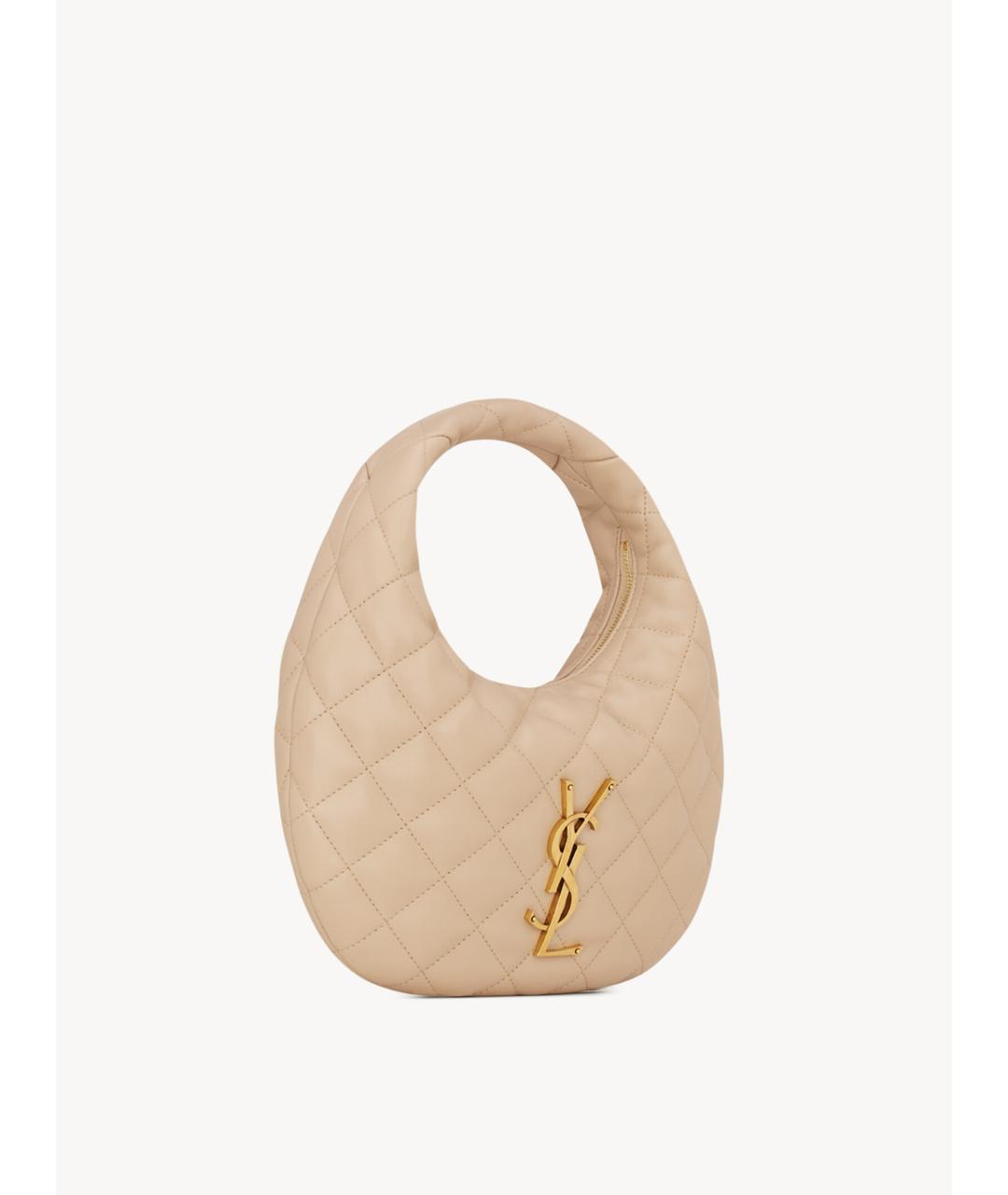 SAINT LAURENT Бежевая кожаная сумка с короткими ручками, фото 3