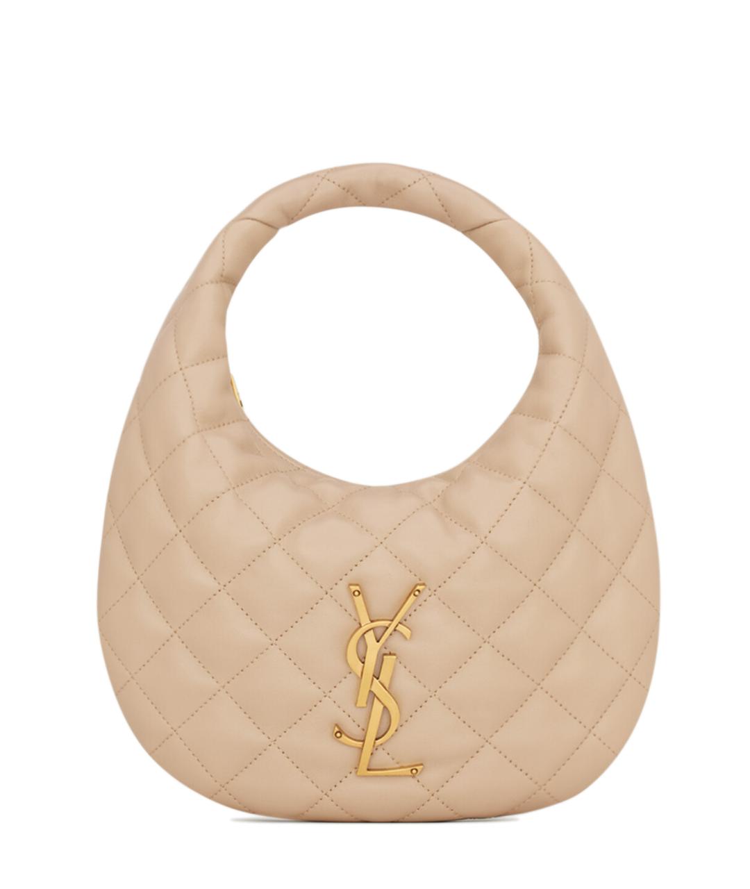 SAINT LAURENT Бежевая кожаная сумка с короткими ручками, фото 1