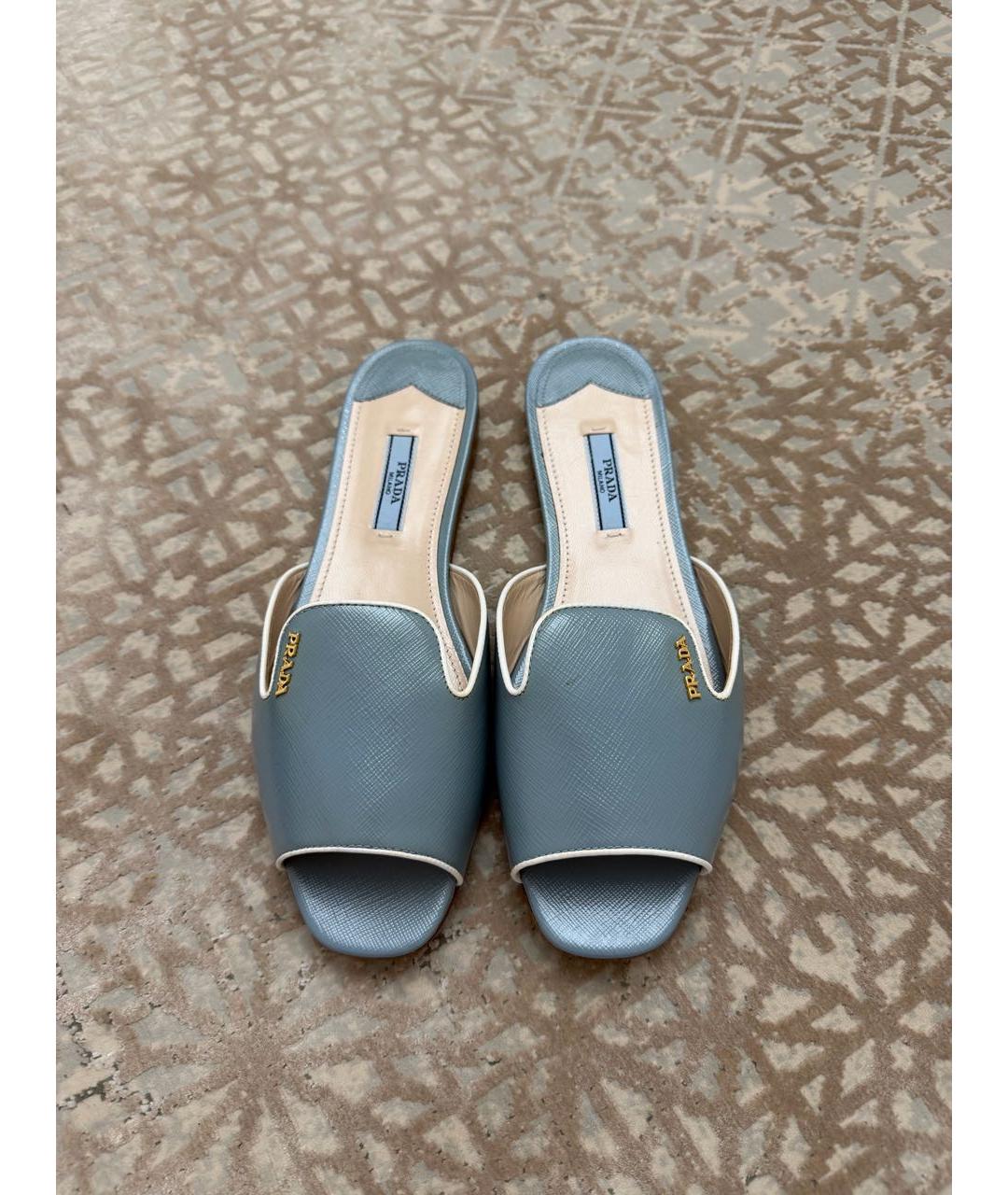 PRADA Голубые кожаные шлепанцы, фото 2