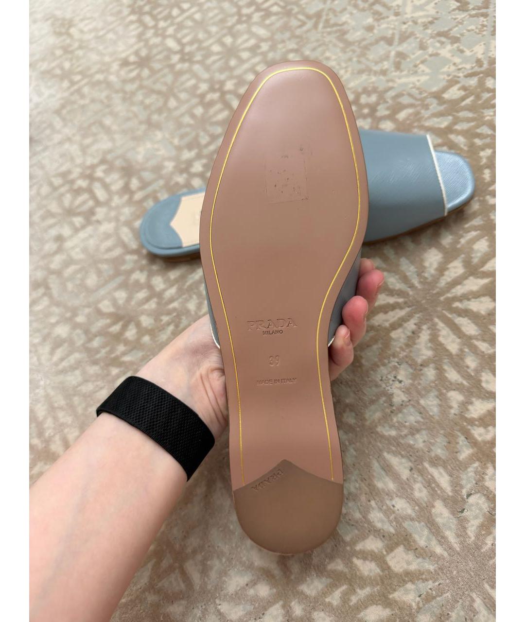 PRADA Голубые кожаные шлепанцы, фото 3