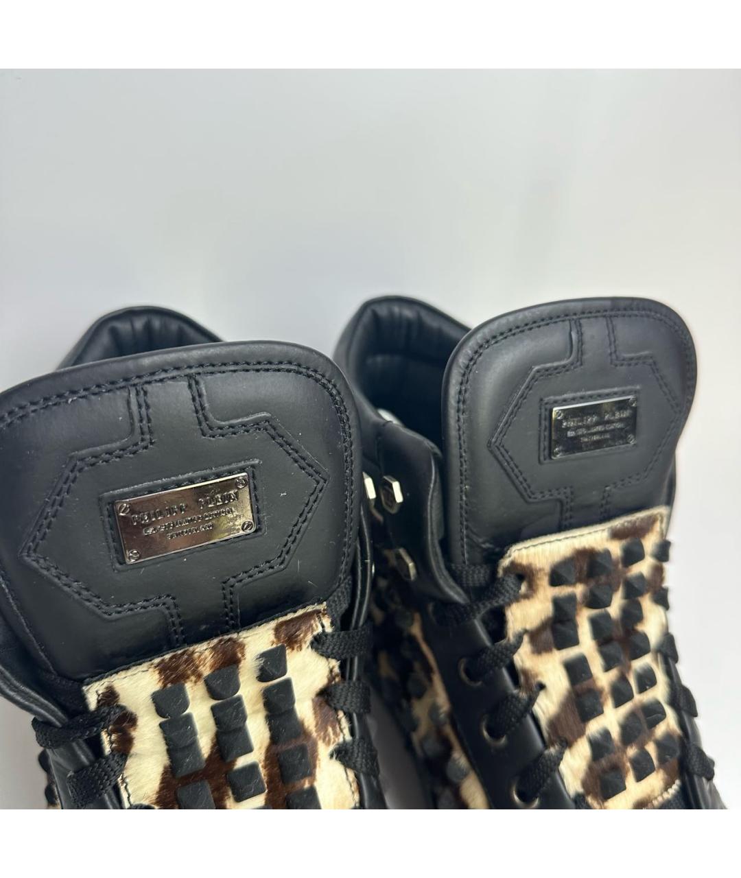 PHILIPP PLEIN Черные кожаные высокие кроссовки / кеды, фото 3