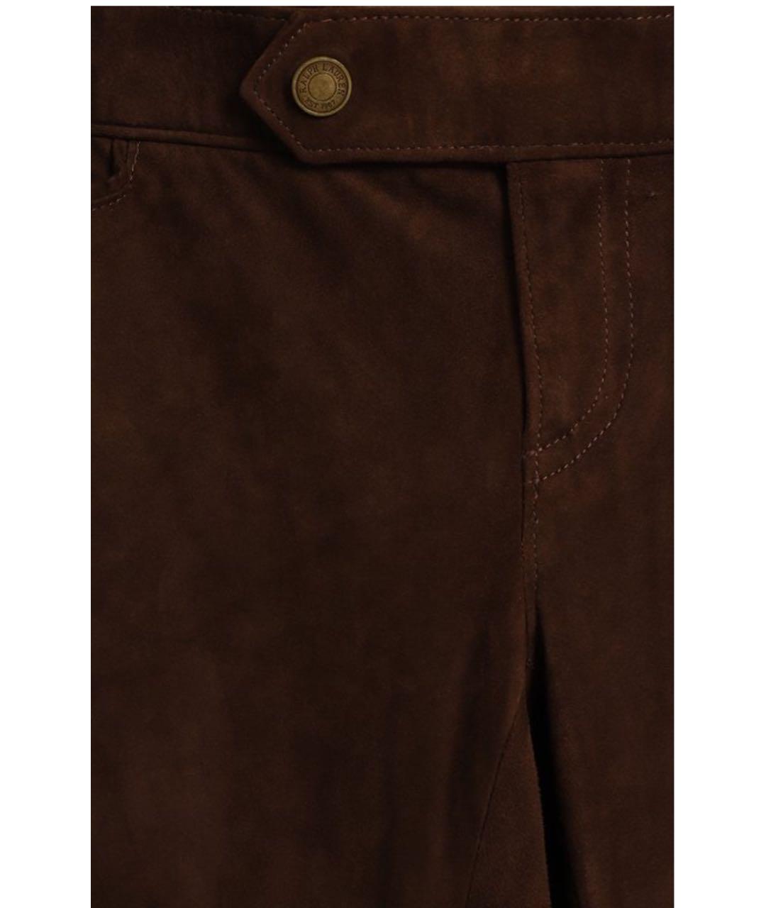 RALPH LAUREN Коричневые замшевые прямые брюки, фото 4