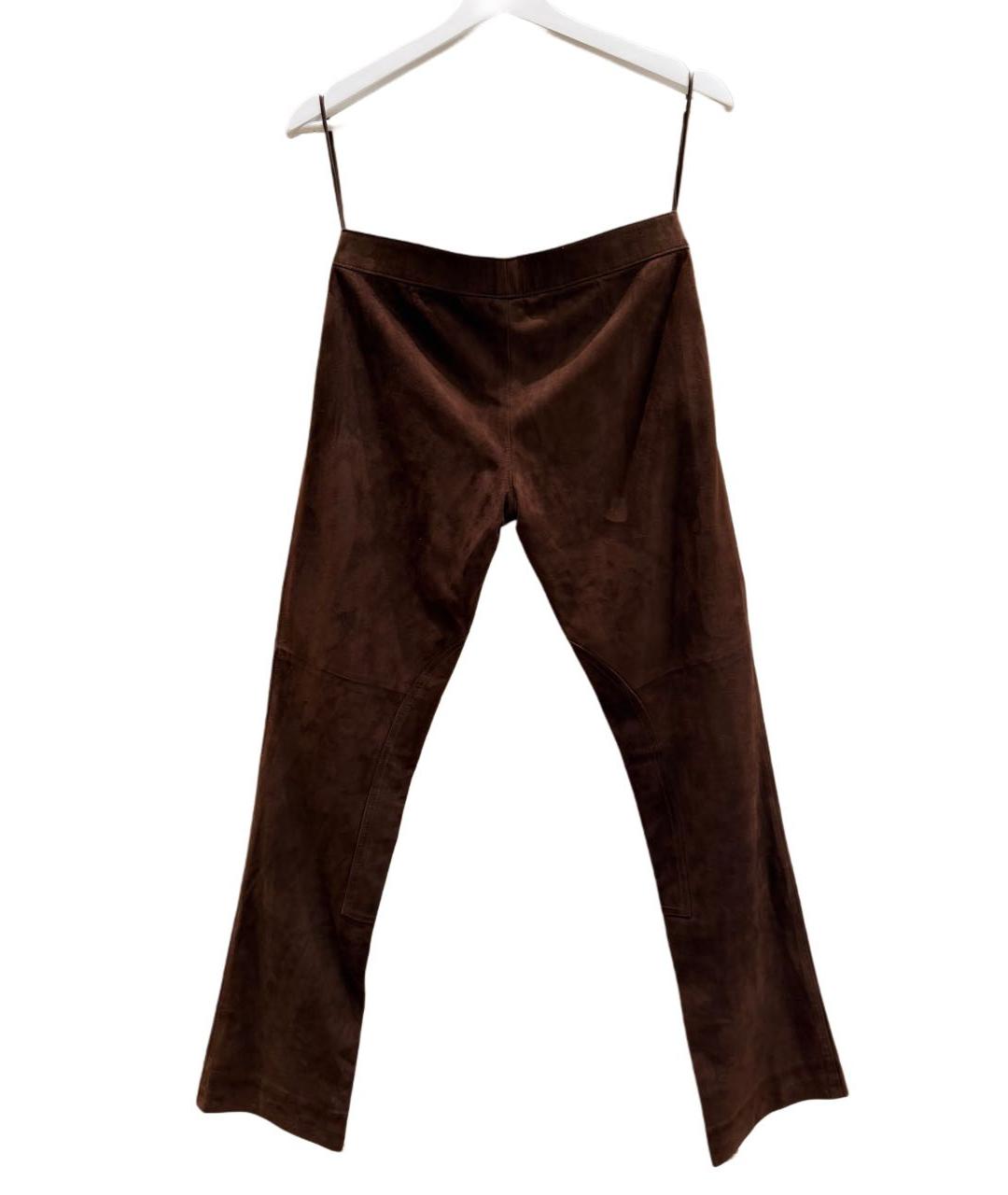 RALPH LAUREN Коричневые замшевые прямые брюки, фото 2