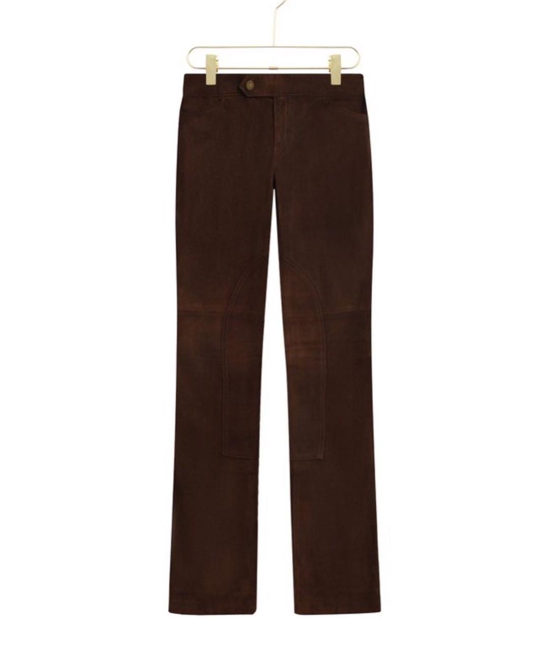 RALPH LAUREN Коричневые замшевые прямые брюки, фото 7