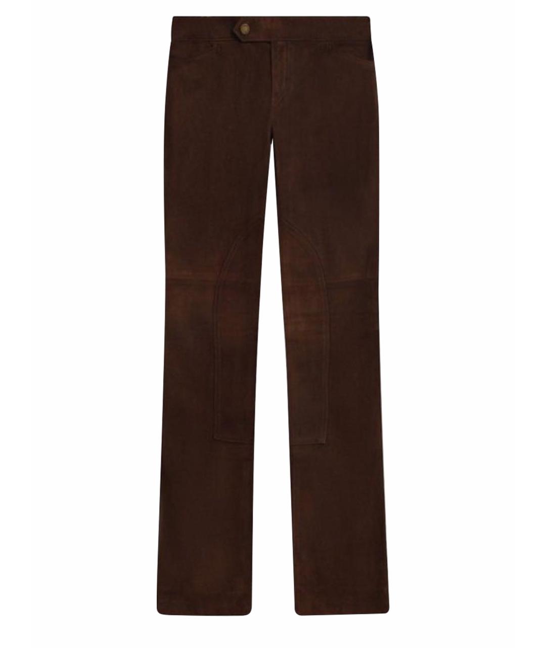 RALPH LAUREN Коричневые замшевые прямые брюки, фото 1