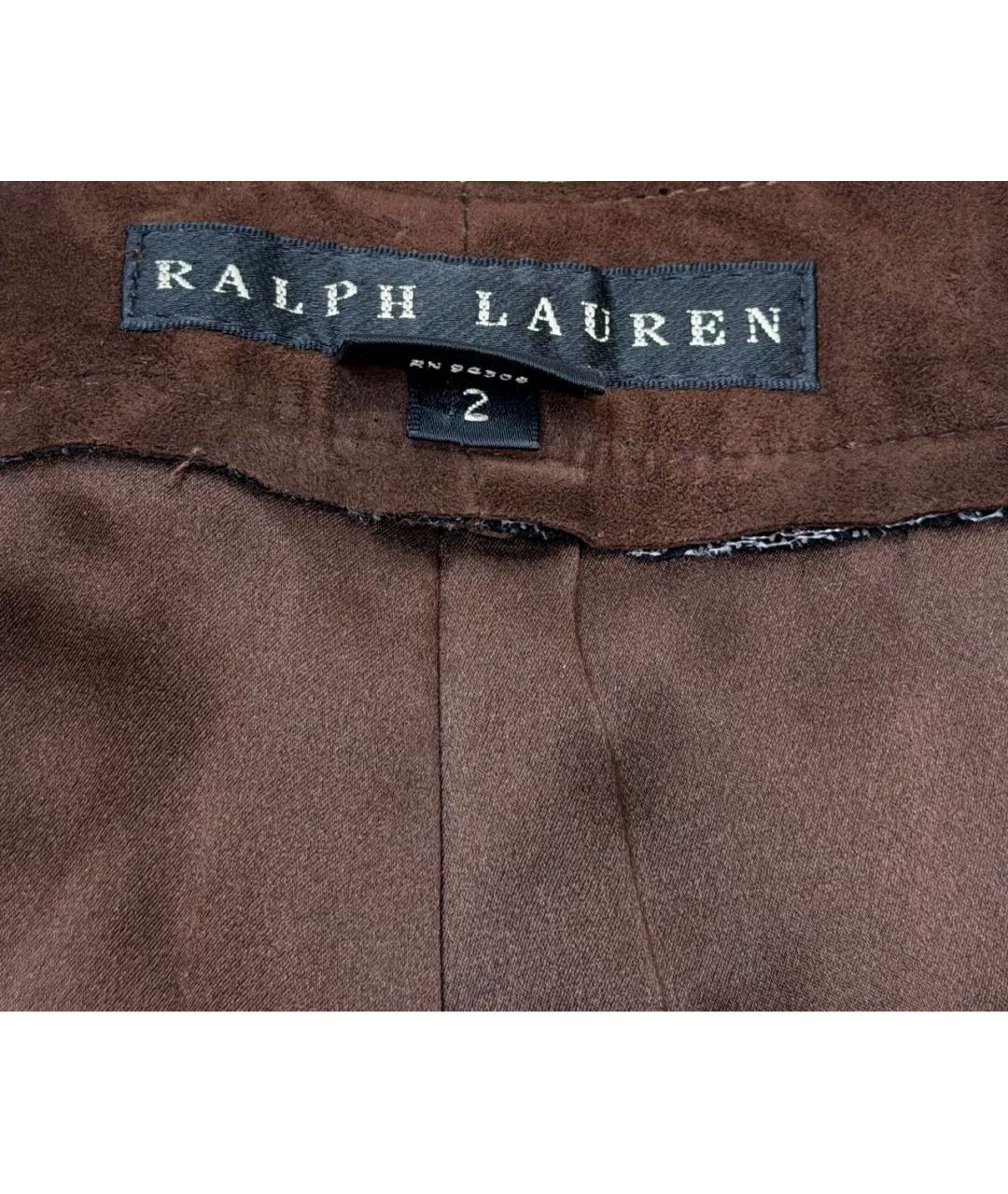 RALPH LAUREN Коричневые замшевые прямые брюки, фото 6