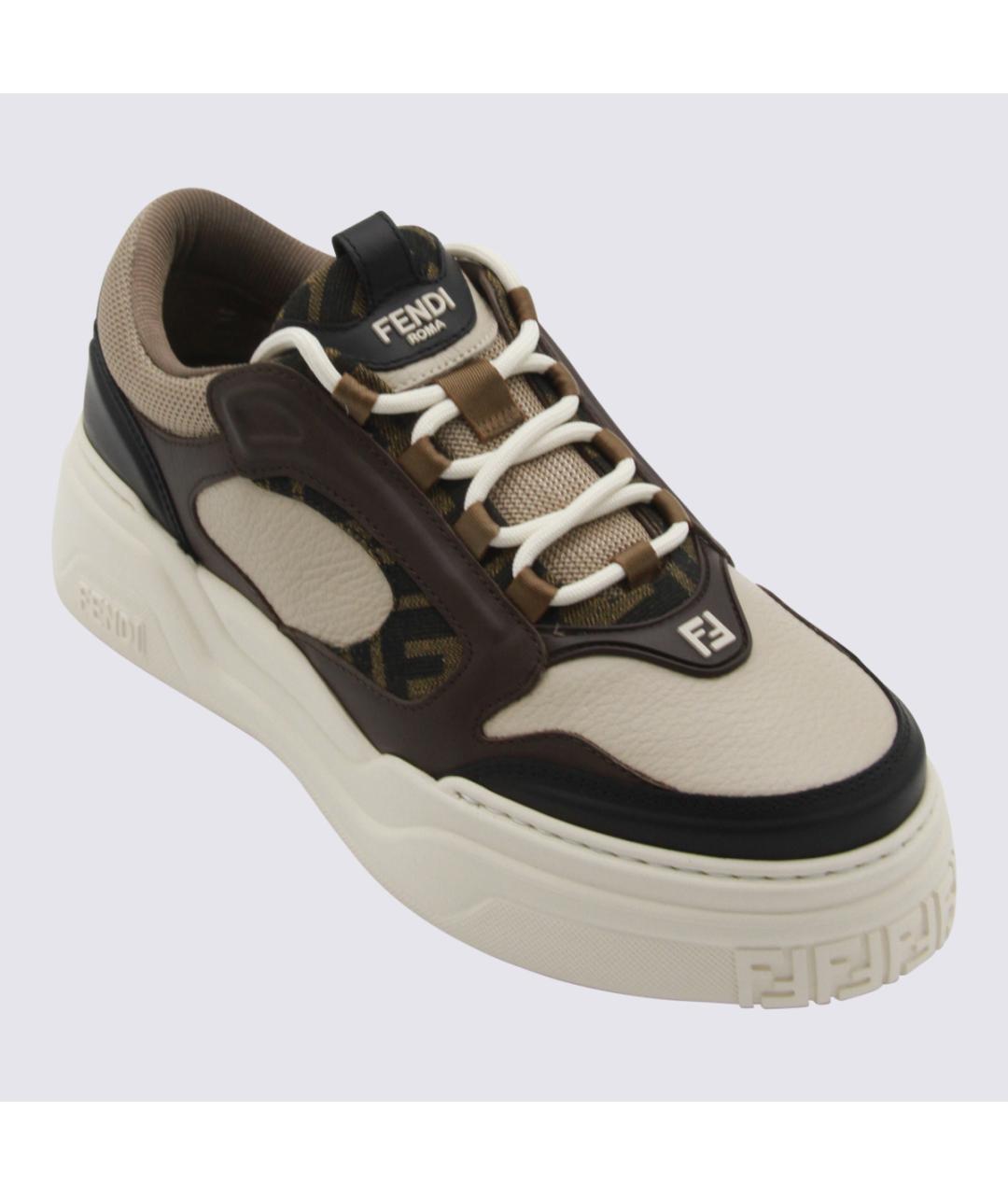 FENDI Коричневые кожаные низкие кроссовки / кеды, фото 4